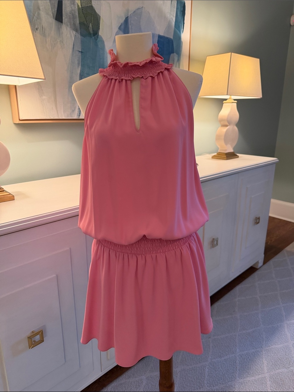 Amanda Uprichard Pink Halter Ruffle Dress
